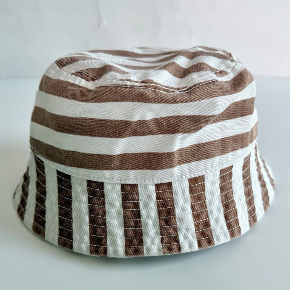 AERIE Bucket Hat Women's Sz O/S Brown & White Striped Cotton NWT Summer Beach - Picture 2 of 10